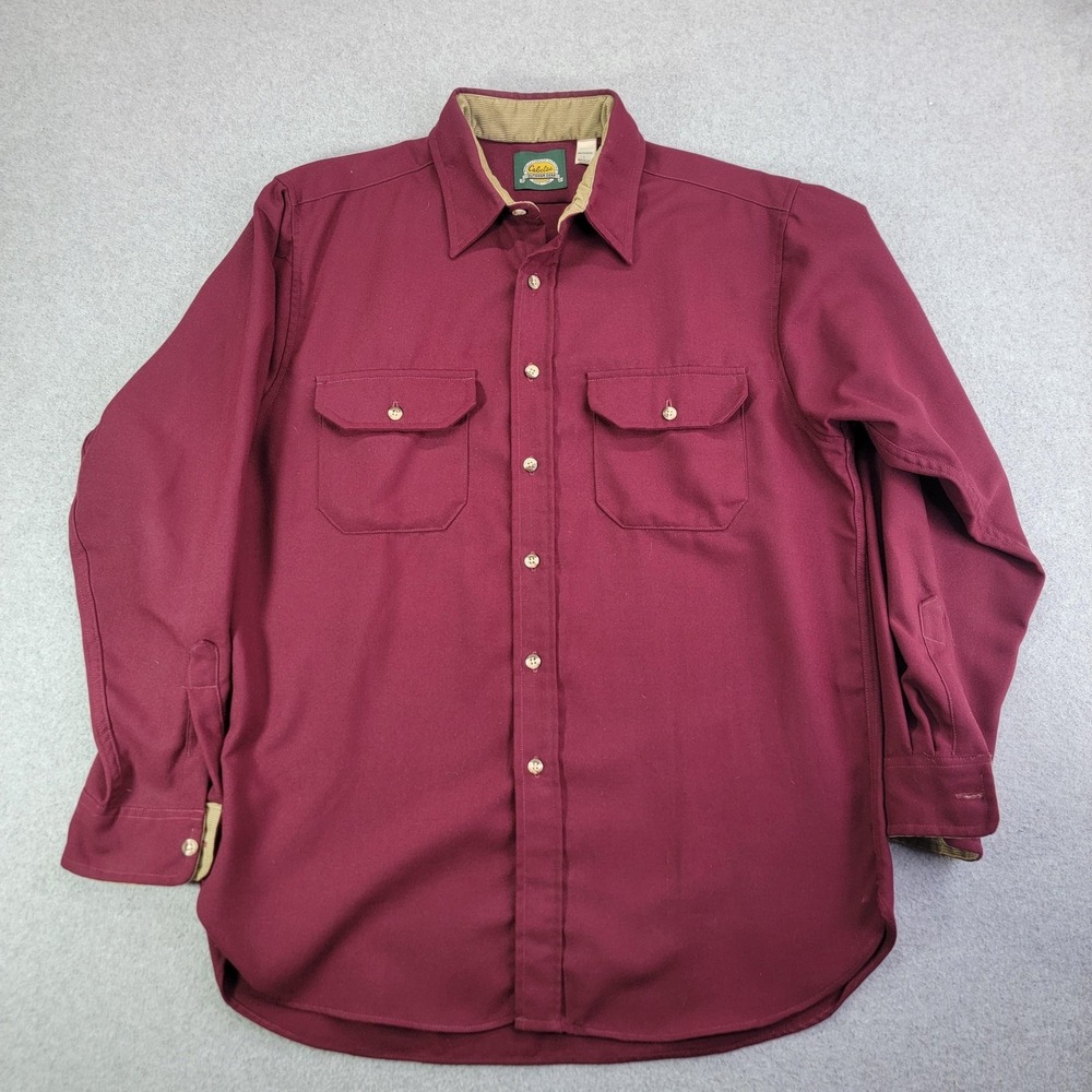 Cabela's Shirt Mens L Red Twill Long Sleeve Button Up Pockets vintage
